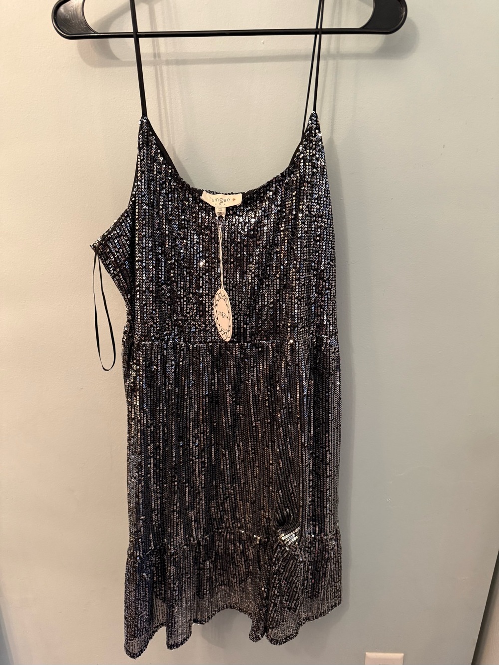 Umgee Black and Silver Sequin Midi Slip Dress
